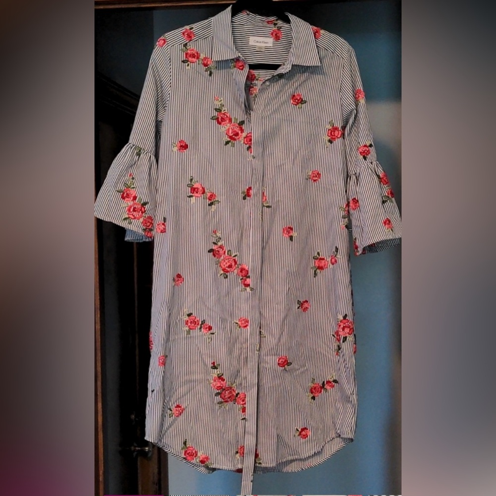 Calvin Klein Floral Embroidered Shirt Dress